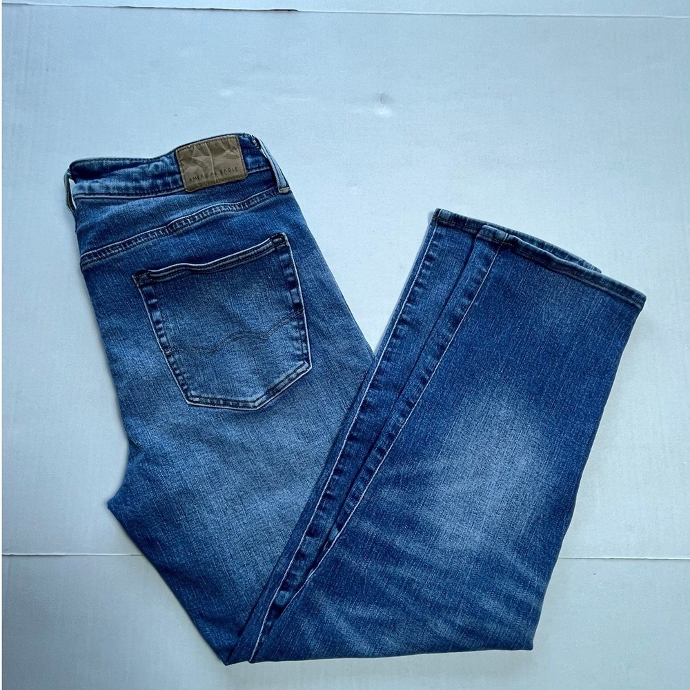 American Eagle Men Athletic Straight Airflex+ Jeans Dark Wash Denim Pants 32x30 - Picture 2 of 7